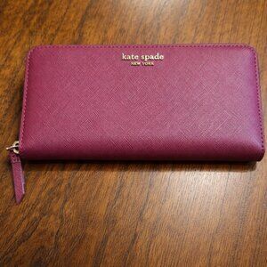 -NWOT-Kate Spade New York Brynn Zip Around Large Saffiano Deep Berry Red